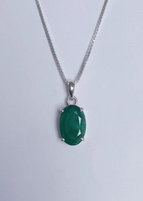 Ciondolo pietra preziosa ovale smeraldo naturale argento sterling 925... - Immagine 1 di 4