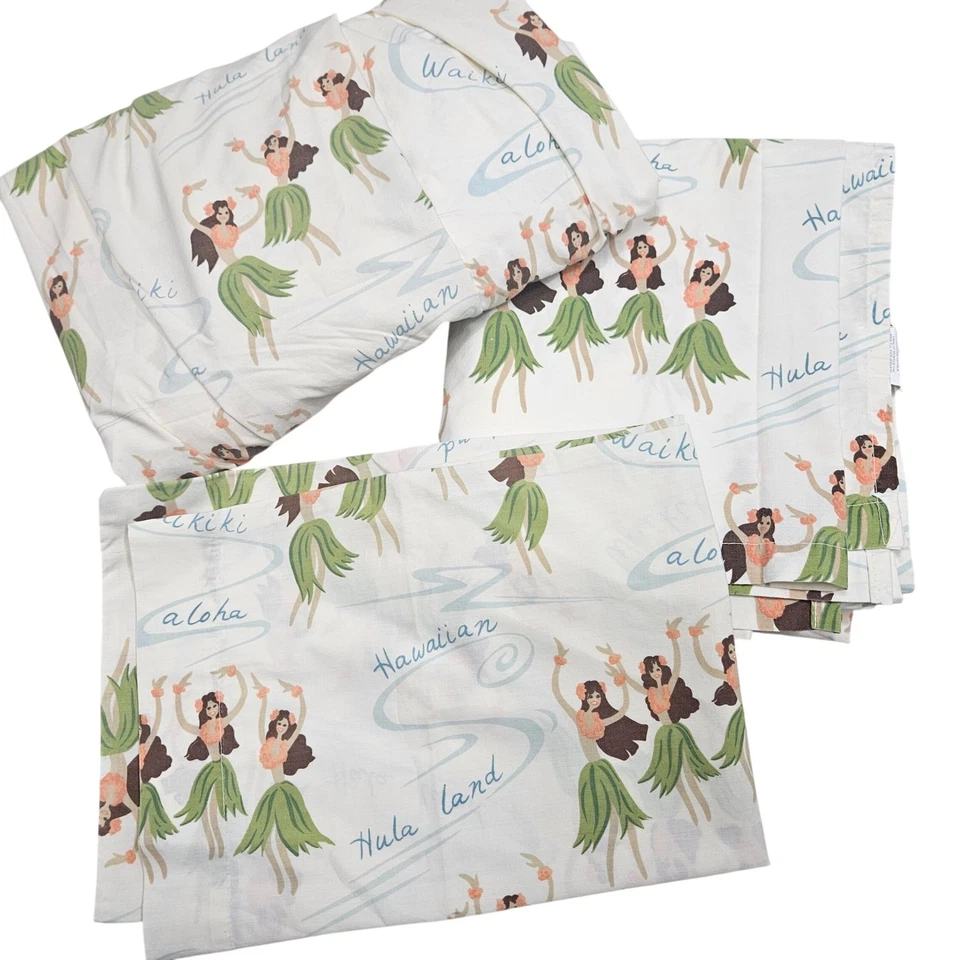 Juego de sábanas de mezcla de algodón con estampado Aloha de bailarina de hula hawaiana tamaño completo Foto 1 de 4