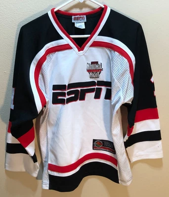 ESPN #1 National Night Zone Hockey BOYS White Sewn Vintage 90s Jersey XL 14-16 - Image 1 of 2