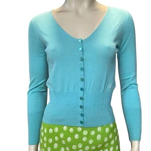 Mint Blue Cashmere Cardigan by Blumarine Size S Vintage Gorgeous Condition - Picture 1 of 7