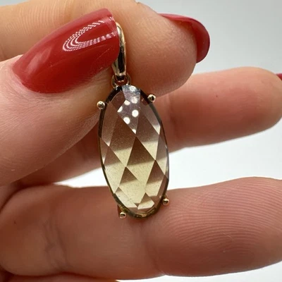 Colgante de cuarzo ahumado ovalado de oro laminado de 14 quilates con sello 585RG regalo Foto 1 de 4