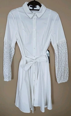 VESTIDO CAMISERO TIANA B BLANCO MANGAS ENCAJE TALLA 10 Elástico NUEVO CON ETIQUETAS Foto 1 de 4
