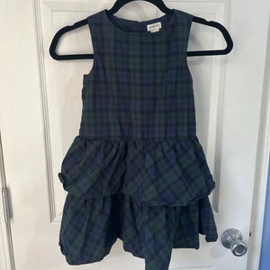 Vestido Crewcuts J Crew Talla 6 Niñas Sin Mangas Verde Azul Marino Cuadros Volantes en Niveles - Imagen 1 de 11