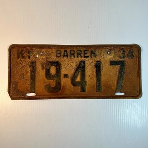 Vintage Kentucky 1934 Auto License Plate 19-417 Barren Co Garage Pub Wall Decor - Picture 1 of 8