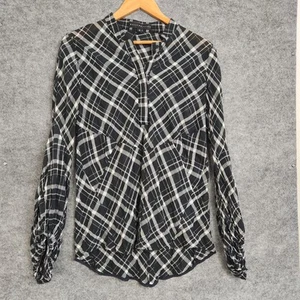 Sally Phillips Shirt Womens Size 10 Black White Check 1/4 Button Lightweight - Picture 1 of 10