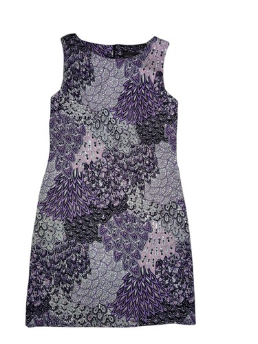 VETEMENTS Abito Connected Apparel viola nero stampa piuma senza maniche midi elasticizzato 12