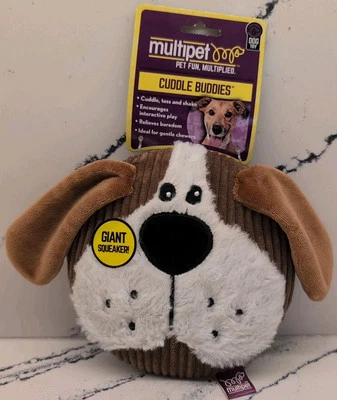 NEW Multipet Toy Cuddle Buddies, 7 in Dog Face, Squeaks, Cuddle Toss Shake - Image 1 of 4