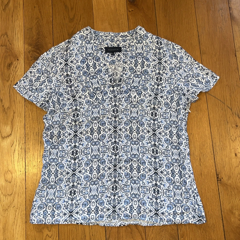 Women’s Viyella blue white 100% Linen Shirt Blouse Size 10 - Image 1 of 4
