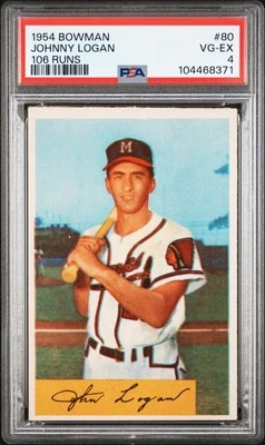 1954 Bowman #80 Johnny Logan Milwaukee Braves PSA 4 - Image 1 of 2