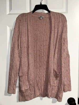 Kim Rogers Cárdigan Largo Rosa Moteado Abierto Talla Pequeña Mediana Foto 1 de 4