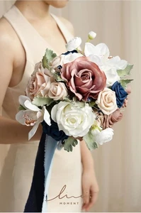 Ramo Ling's Moment 9" Boda Rosa Polvorienta/Azul Marino para Novia, Ramo de Dama de honor... - Imagen 1 de 14