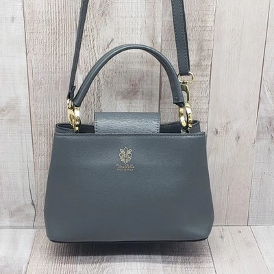 Bolso Bandolera Vera Pelle Cuero Genuino Gris Carbón Asa Superior Hecho en Italia Foto 1 de 4