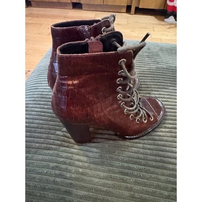 Free People & Jeffrey Campbell Palermo Marrón Croc Peep Toe Con Cordones Talla: 8.5M Foto 1 de 4