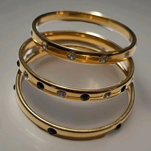 Monet Set 3 Bracciali Braccialetti Molto Pesanti Strass Bianco e Nero Tono Oro - Foto 1 di 8