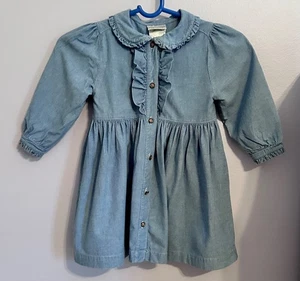 Vintage Laura Ashley Mother & Child Blue Chambray Long Sleeve Dress Size 4 Yrs - Picture 1 of 14