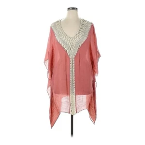 UMGEE Women XL Pink Sheer Swim Cover-up Crochet Knit Kimono Sleeve Beach Resort - Picture 1 of 2