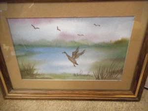 Vintage Original Watercolor Marsh/ Goose Painting by Clara Schrader - Picture 1 of 4