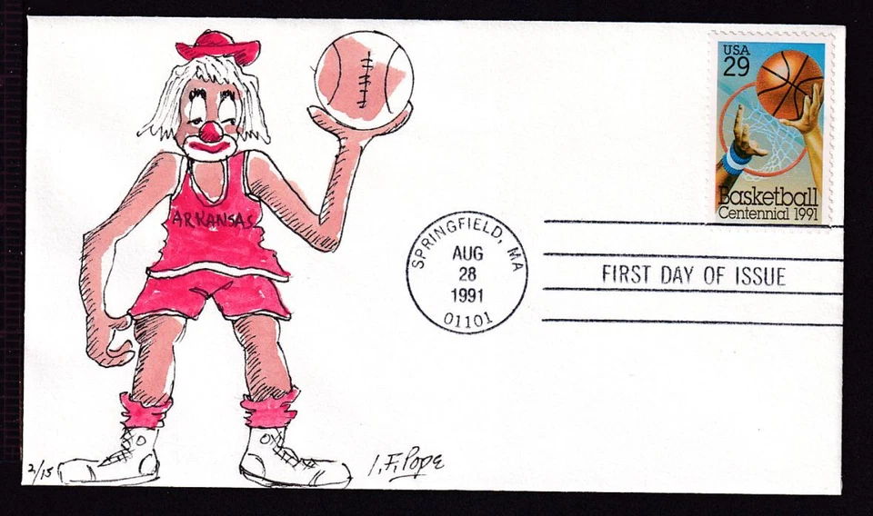 1991 Basketball Centennial 100 years Sc 2560 hand-painted Pope cachet 2/15 - Image 1 of 1