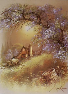 Autumn Barn by Andres Orpinas Farm Wagon Silo Fruit Basket Flowers Tree 12x16 ๐ - Picture 1 of 1