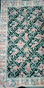 Vintage Hooked Wool Area Rug 42" X 67" Floral Green Pink Blue Imperfect - Picture 1 of 8