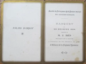 Menu 1904 Banquet, Palais d'Orsay, Paris, France, Concert Program Inside - Picture 1 of 2