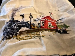 gran acabado estación de tren y tren crewel bordado - Imagen 1 de 6