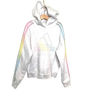 Adidas Girls Size Medium 10 / 12 Hooded Sweat Shirt White - Picture 1 of 12