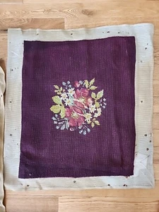 Antique Wool Needlepoint Seat Cover 19  By 15 Inch - Picture 1 of 3