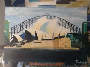 Art Original Oil painting Opera House and Sydney Harbour bridge. by sunlover.. - Picture 1 of 2