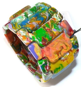 Sobral Geometria Mondrian Pollock Multicolor Beads Artist Made Stretch Bracelet - Picture 1 of 9
