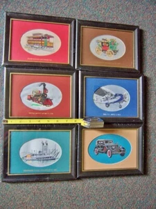 De colección Tejido Seda Cuadro Arte Coches Aviones Trenes Barcos Jacquard Artístico Conjunto de 6 - Imagen 1 de 13