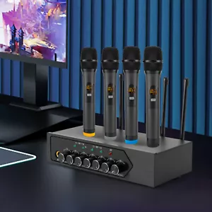 Professional 4 Channel UHF Wireless Microphone Kit Cordless Handheld Mic System - Picture 1 of 24