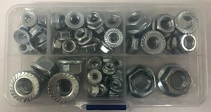 80No, M4 - M12, Serrated Flange Nut Assortment, Bright Zinc Plated. - Picture 1 of 4