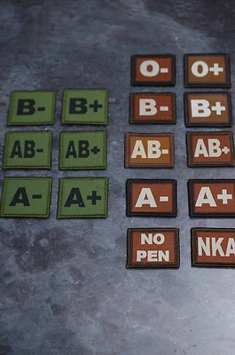 British Army Blood Group Vel-cro Patches - Desert - Green - 19 Different