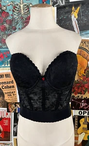 Vintage Frederick's Of Hollywood Black Lace Bustier Rosette Boudoir Pinup - Picture 1 of 17