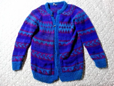 Suéter Nepal 100% Lana Hecho a Mano, Grande Azul y Púrpura, Vintage Foto 1 de 4