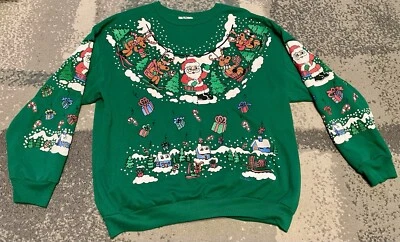 Suéter Sudadera Vintage Cascanueces Feo Navidad GRANDE Puff Pintura VERDE Foto 1 de 4