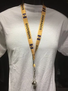 BARBADOS FLAG CARNIVAL YELLOW LANYARD & WHISTLE 84cms x 2cms (33" x 3/4" ) - Picture 1 of 2