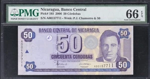 2002 Nicaragua 50 Cordobas P-193 PMG 66 Gem UNC Graded Banknote - Picture 1 of 2