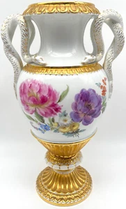 Meissen Porzellan Schlangen Henkelvase, Goldrand und Schlangengriff 1. Wahl - Bild 1 von 14