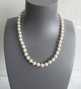 Vintage and New Faux Pearl Necklace Fancy Hand Knotted Gold Plated Clasp 18" L - Picture 1 of 5