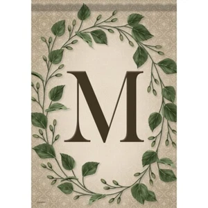 MONOGRAM INITIAL Letter M Ivy Wreath Dura Soft Garden Flag, 12.5" x 18", Carson - Picture 1 of 1