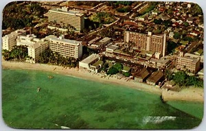 1957 Waikiki Beach and Hotels Buildings Hawaii Aerial View Posted Postcard - Picture 1 of 2