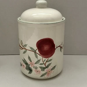 MCM Jar Young’s Inc Canister Jar White W/ Lid Apple Branch Design 10 In Tall - Picture 1 of 5
