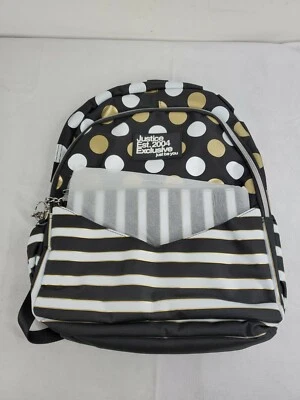 Justice Est 2004 Exclusive "just be you" Gold & White Polka-dot & Strip Backpack - Изображение 1 из 4