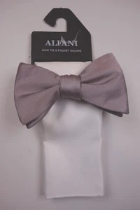 ALFANI Solid Dusty Purple Silver Bow Tie & Solid White Pocket Square NEW - Picture 1 of 1