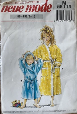 Neue Mode 55119 Boy Girl Terry Cloth Bath Robe sewing pattern child 3-13 UNCUT - Image 1 of 2
