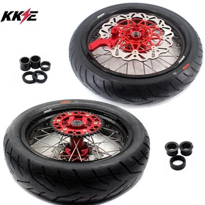 KKE 3.5/4.25" Tires Supermoto Wheels Rims Set Fit Honda XR650L 1993-2024 Red Hub - Picture 1 of 13
