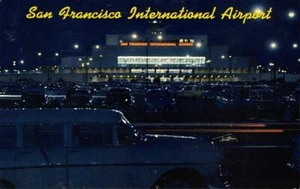 SAN FRANCISCO INTERNATIONAL AIRPORT Night Scene c1950s Chrome Vintage Postcard - Picture 1 of 2