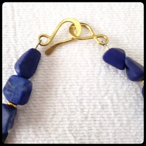 18k Yellow Gold and Lapis Lazuli Nugget Necklace ~ Exquisite NWT - Picture 1 of 5